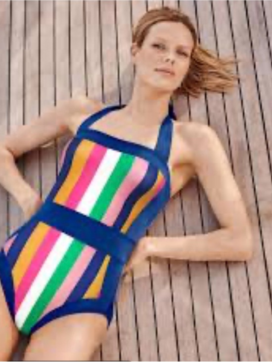 Boden Other - NWOT Boden Santorini Halterneck Swimsuit Multi Rainbow Stripe One Pice Size 10